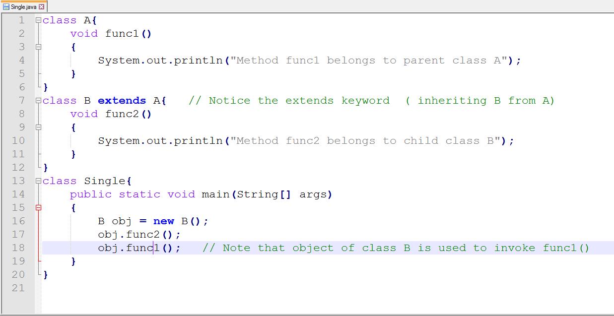 This image describes the program of single inheritance in java.